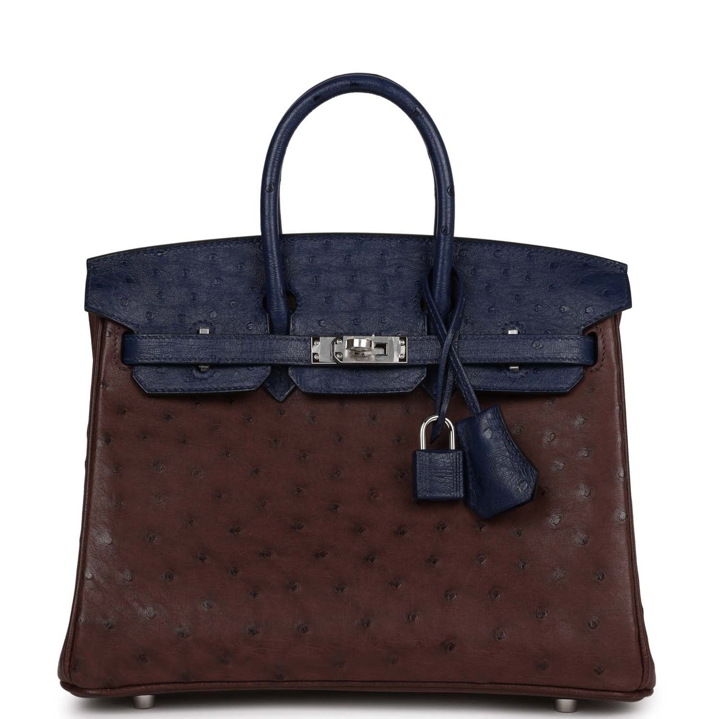 Hermes Bi-Color Birkin 25 Rouge Sellier and Bleu Saphir Ostrich Palladium Hardware