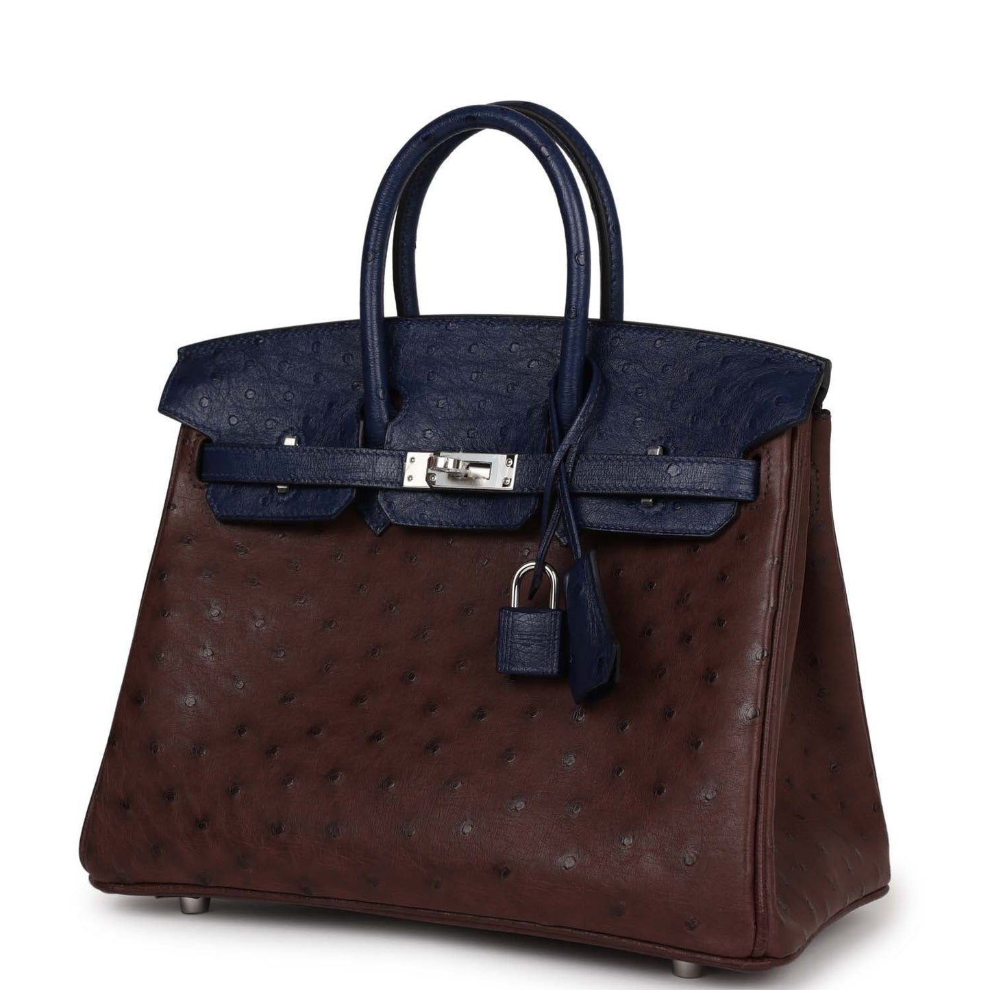 Hermes Bi-Color Birkin 25 Rouge Sellier and Bleu Saphir Ostrich Palladium Hardware