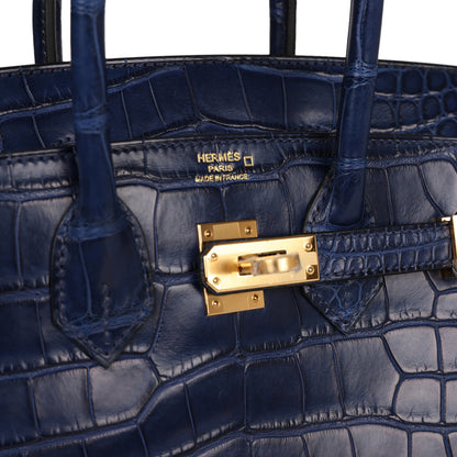 Hermes Birkin 25 Bleu Saphir Matte Alligator Gold Hardware