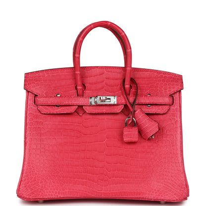 Hermes Birkin 25 Rose Extreme Matte Porosus Crocodile Palladium Hardware