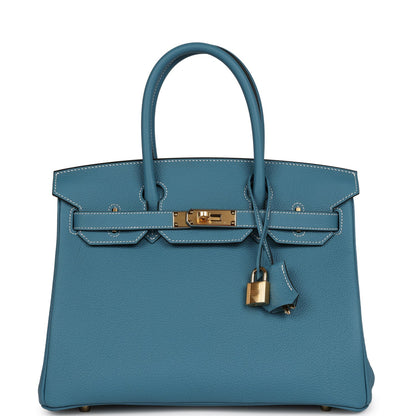 Hermes Birkin 30 Blue Jean Togo Gold Hardware