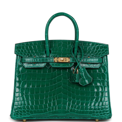 Hermes Birkin 25 Emerald Shiny Niloticus Crocodile Gold Hardware