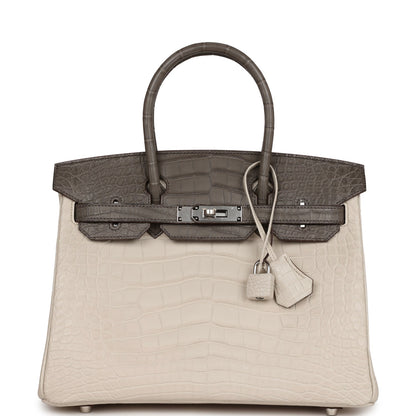 Hermes Bi-color Birkin 30 Beton and Etain Matte Alligator Palladium Hardware