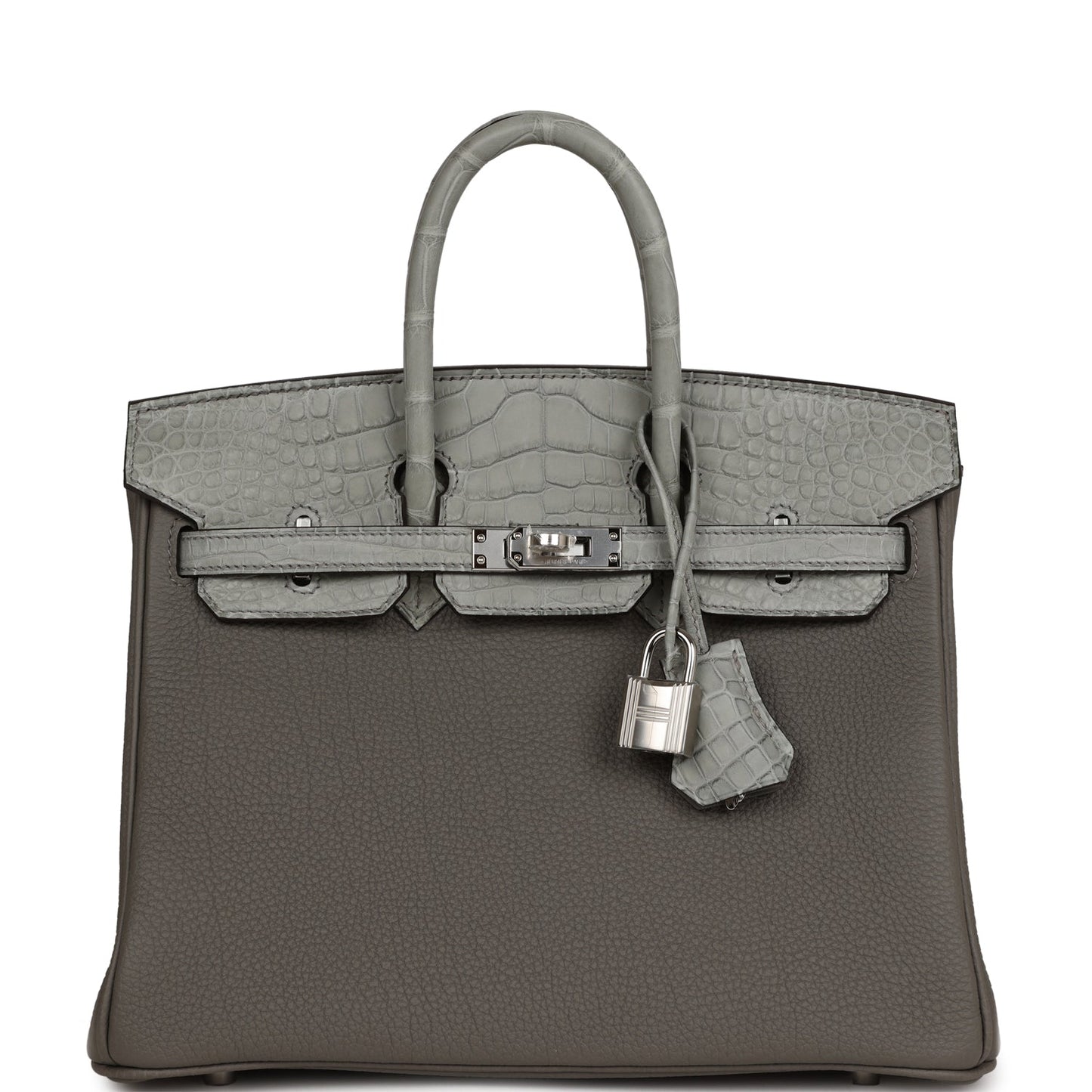 Hermes Birkin 25 Gris Meyer Togo and Gris Ciment Matte Alligator Touch Palladium Hardware