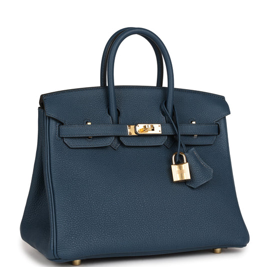 Hermes Birkin 25 Bleu De Prusse Togo Gold Hardware