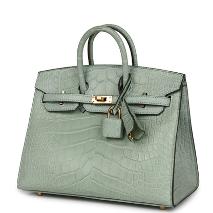 Hermes Birkin Sellier 20 Vert D'eau Matte Alligator Gold Hardware