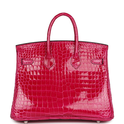 Hermes Birkin 25 Rose Mexico Shiny Porosus Crocodile Palladium Hardware