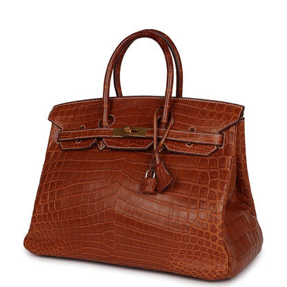 Hermes Birkin 35 Barenia Matte Niloticus Crocodile Gold Hardware