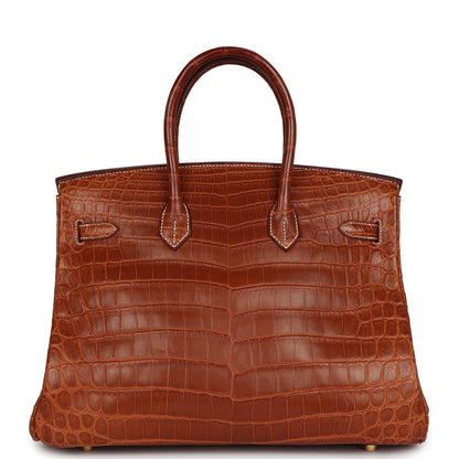 Hermes Birkin 35 Barenia Matte Niloticus Crocodile Gold Hardware