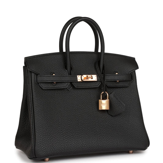 Hermes Birkin 25 Black Togo Rose Gold Hardware