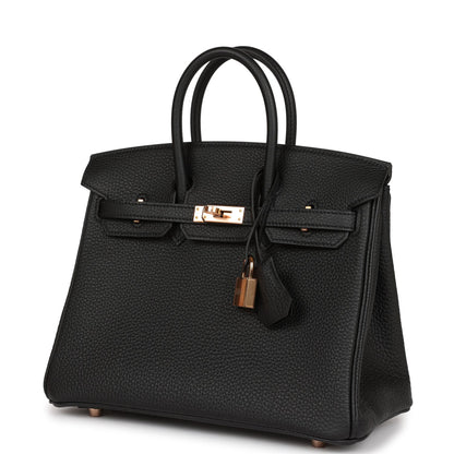 Hermes Birkin 25 Black Togo Rose Gold Hardware