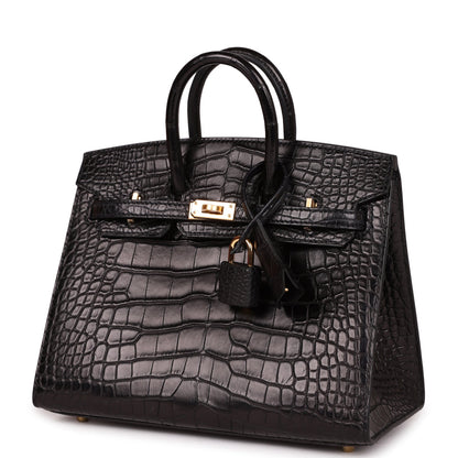 Hermes Birkin Sellier 20 Black Matte Alligator Gold Hardware