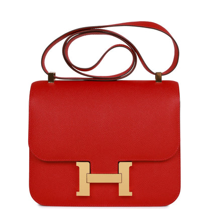 Hermes Constance 24 Rouge Casaque Epsom Gold Hardware