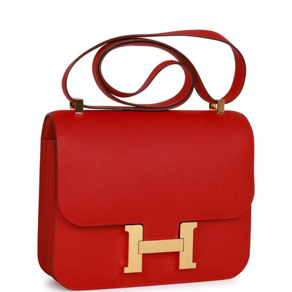 Hermes Constance 24 Rouge Casaque Epsom Gold Hardware