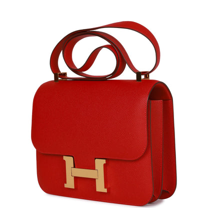 Hermes Constance 24 Rouge Casaque Epsom Gold Hardware