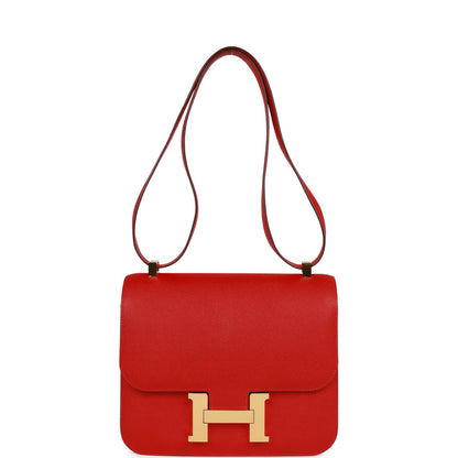 Hermes Constance 24 Rouge Casaque Epsom Gold Hardware