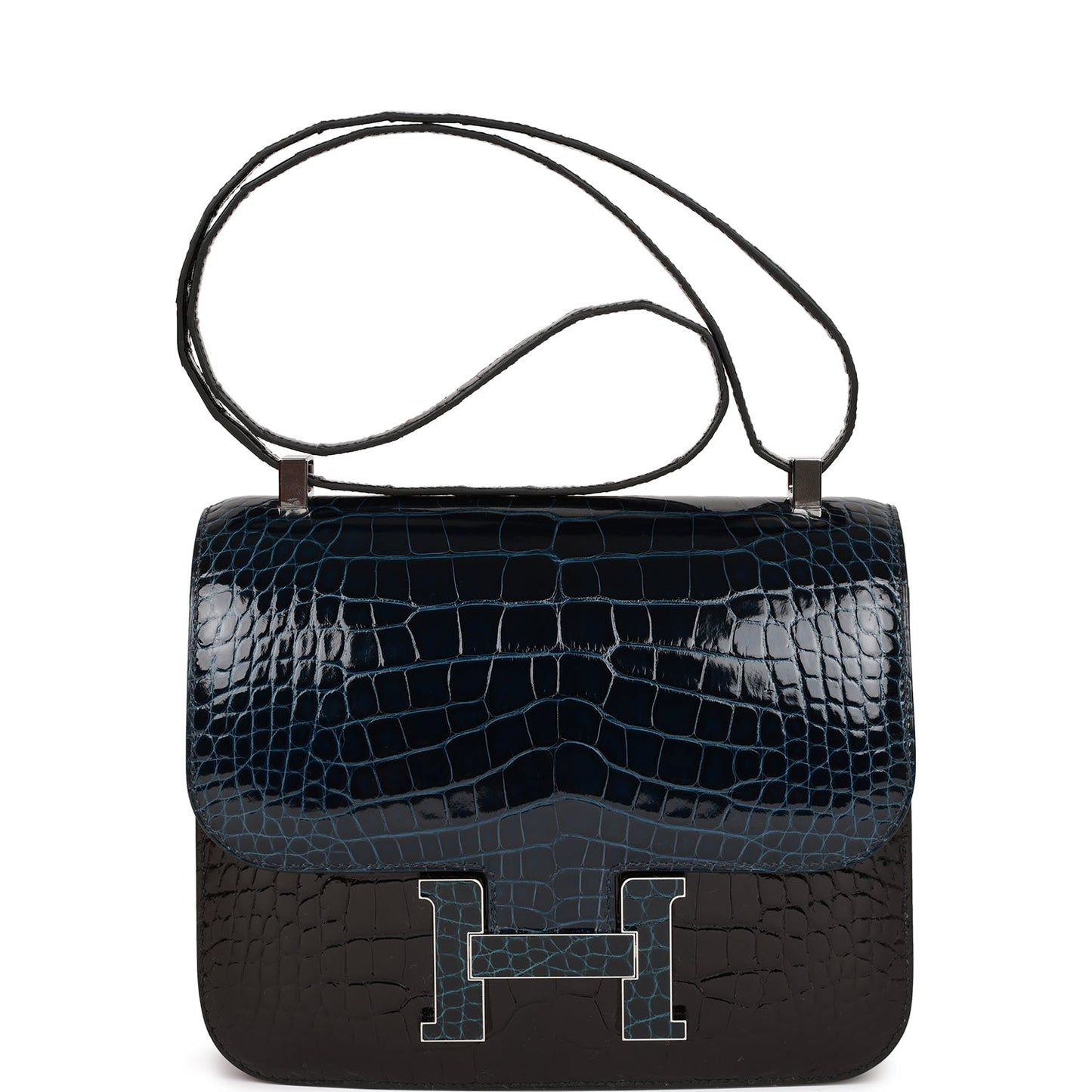 Hermes Constance 24 Tri-Color Black, Bleu Baltique and Vert Rousseau Shiny Alligator Palladium Hardware