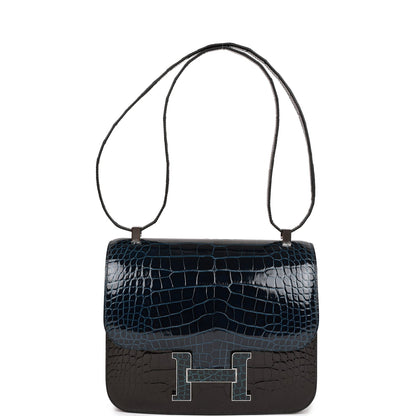 Hermes Constance 24 Tri-Color Black, Bleu Baltique and Vert Rousseau Shiny Alligator Palladium Hardware