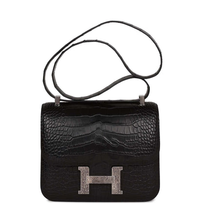 Hermes Constance 24 Black Matte Alligator and Ombre Lizard Marquette Palladium Hardware