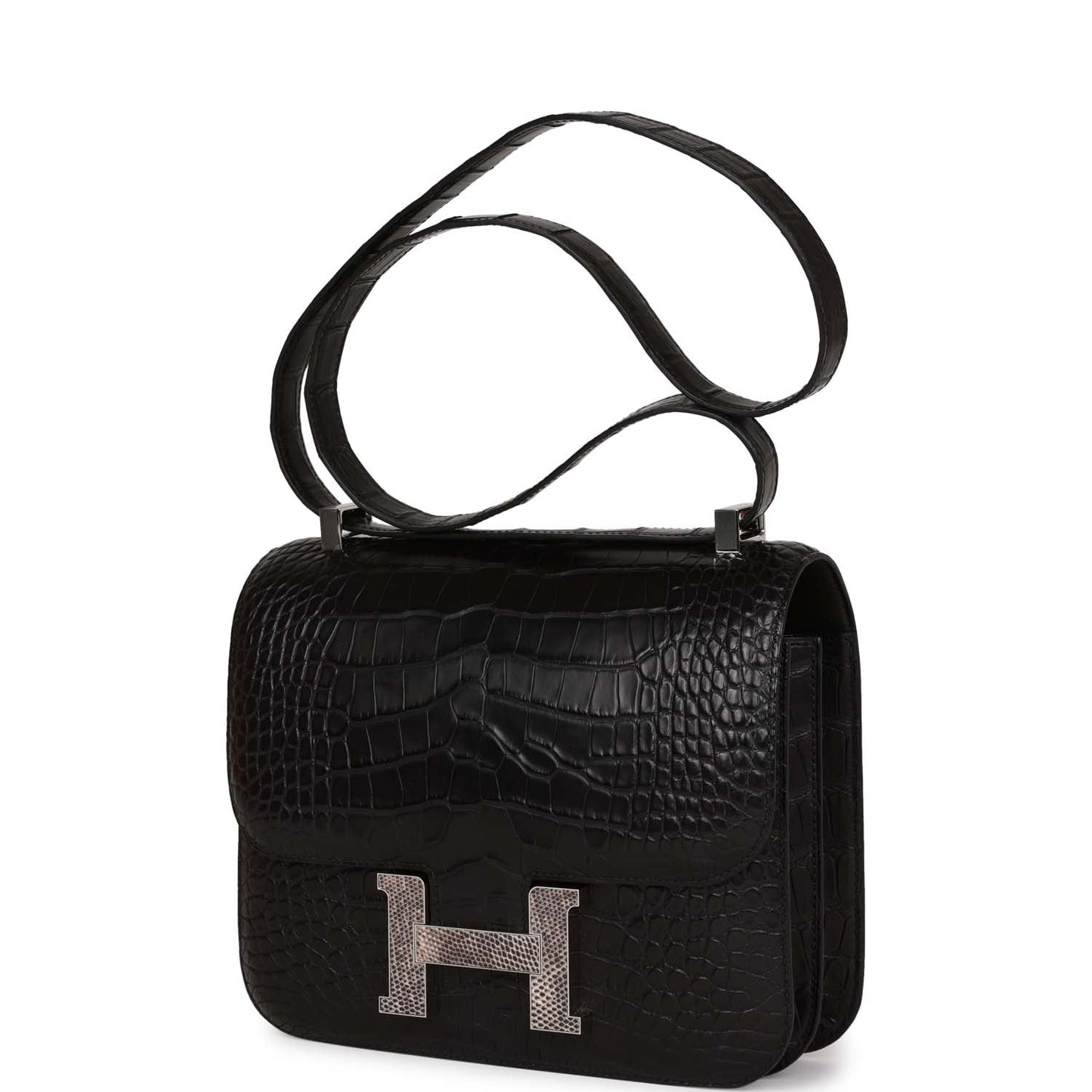 Hermes Constance 24 Black Matte Alligator and Ombre Lizard Marquette Palladium Hardware