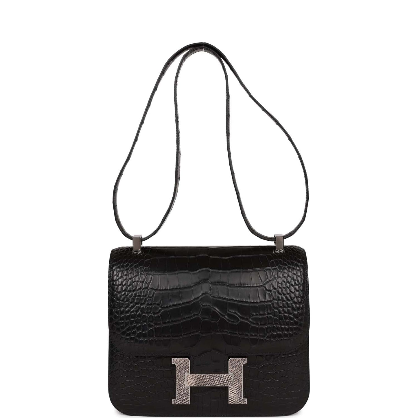 Hermes Constance 24 Black Matte Alligator and Ombre Lizard Marquette Palladium Hardware