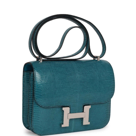 Hermes Mini Constance 18 Bleu Petrole Lizard Niloticus Palladium Hardware