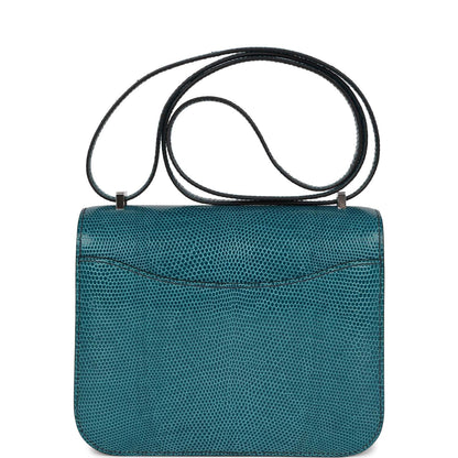 Hermes Mini Constance 18 Bleu Petrole Lizard Niloticus Palladium Hardware