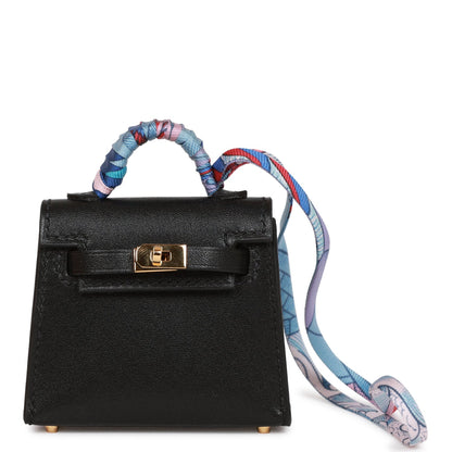 Hermes Black Tadelakt Mini Kelly Twilly Bag Charm