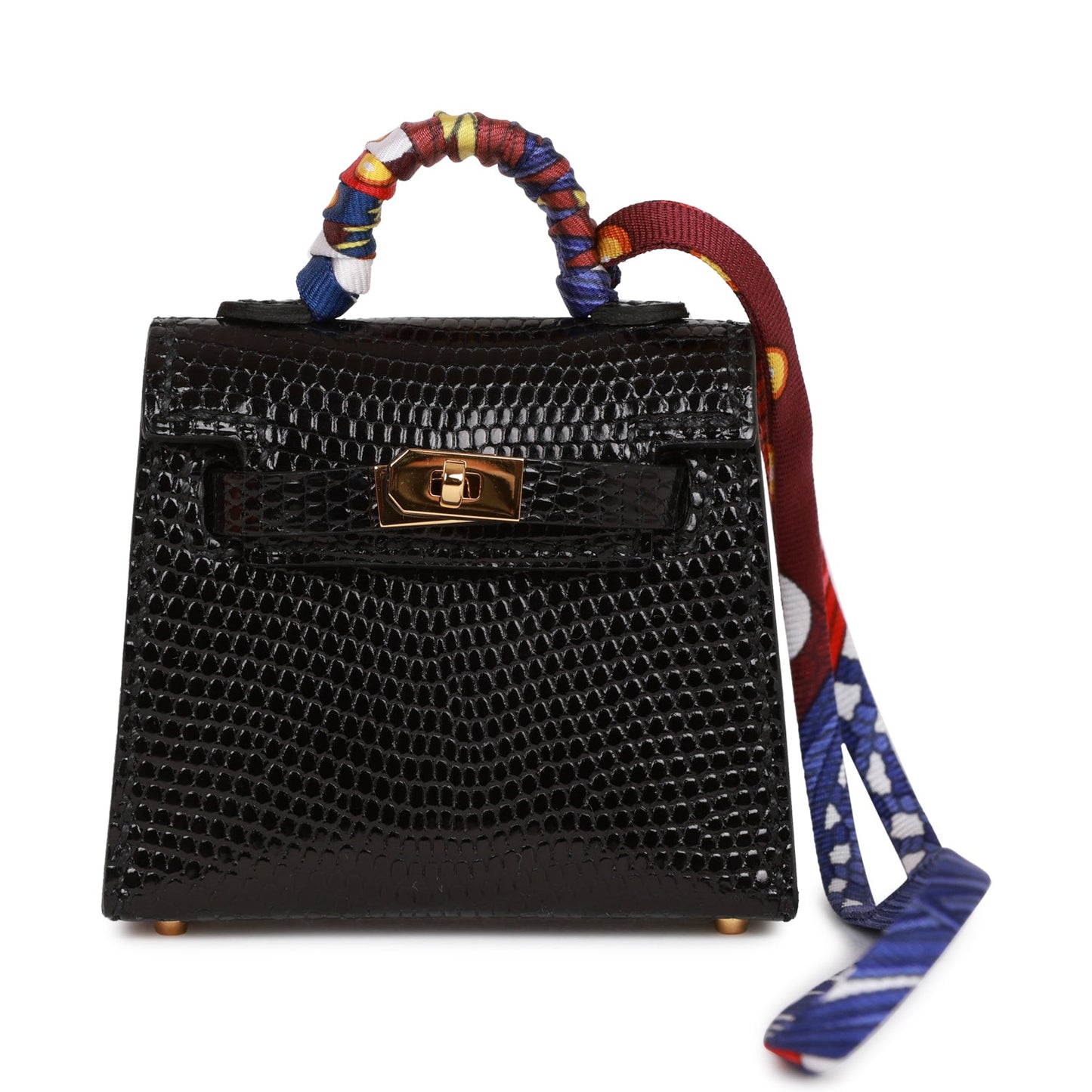 Hermes Black Lizard Mini Kelly Twilly Bag Charm