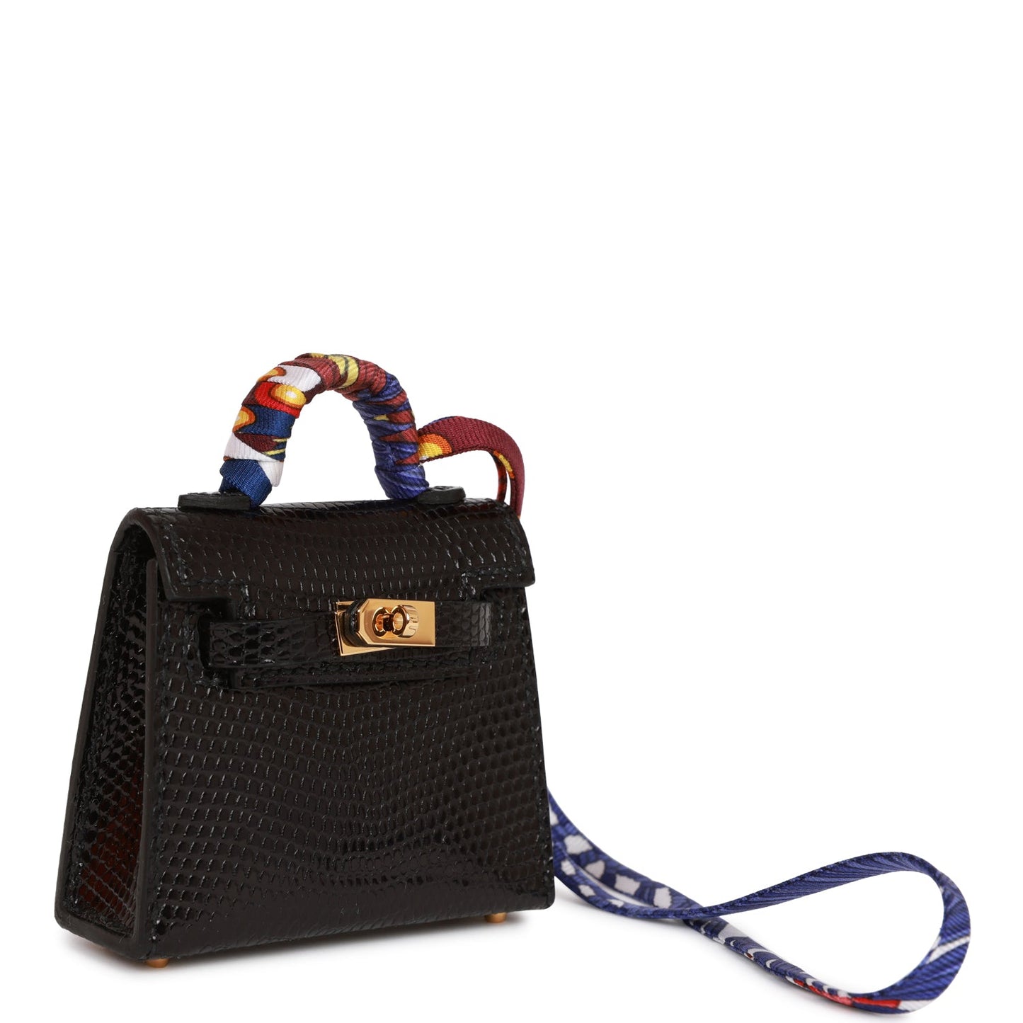 Hermes Black Lizard Mini Kelly Twilly Bag Charm