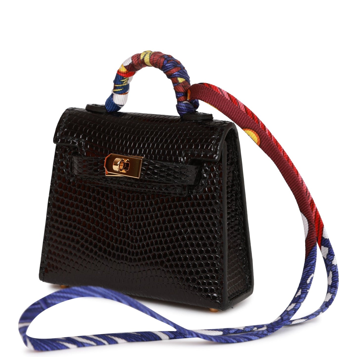 Hermes Black Lizard Mini Kelly Twilly Bag Charm