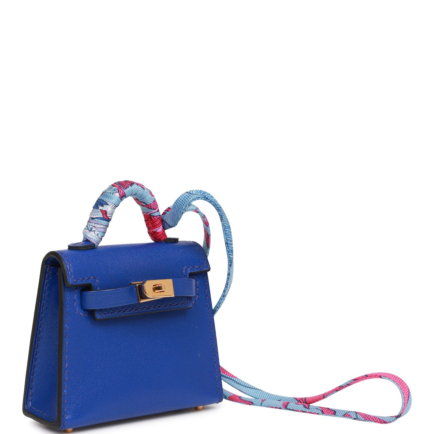 Hermes Bleu Electric Tadelakt Mini Kelly Twilly Bag Charm