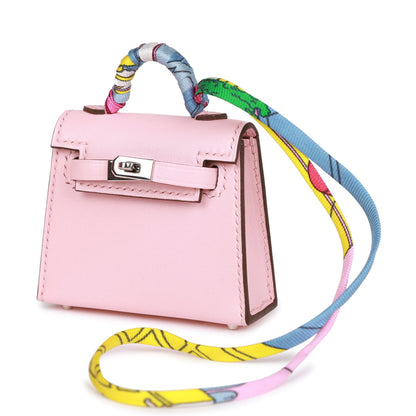 Hermes Rose Sakura Tadelakt Mini Kelly Twilly Bag Charm Palladium Hardware