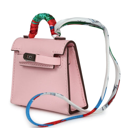 Hermes Rose Sakura Tadelakt Mini Kelly Twilly Bag Charm Palladium Hardware