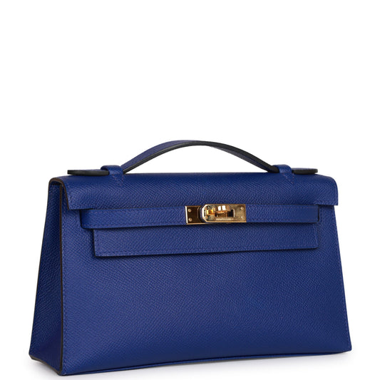 Hermes Kelly Pochette Bleu Electric Epsom Gold Hardware