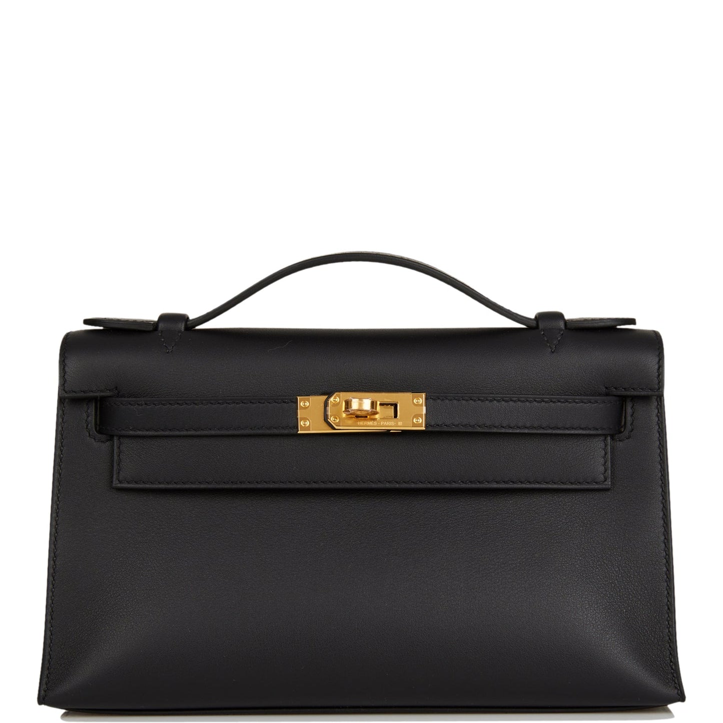 Hermes Kelly Pochette Black Swift Gold Hardware