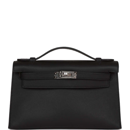 Hermes Kelly Pochette Black Swift Palladium Hardware