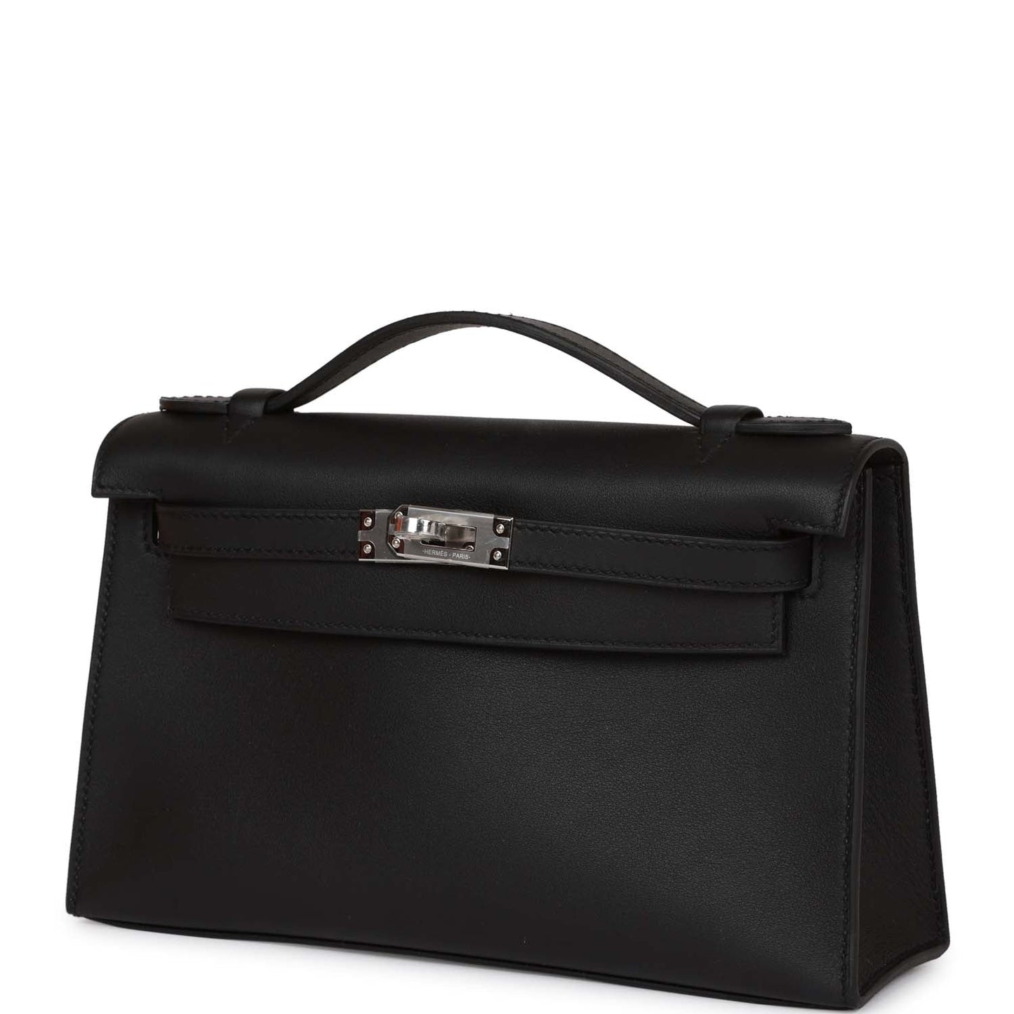 Hermes Kelly Pochette Black Swift Palladium Hardware