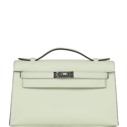 Hermes Kelly Pochette Vert Fizz Swift Palladium Hardware