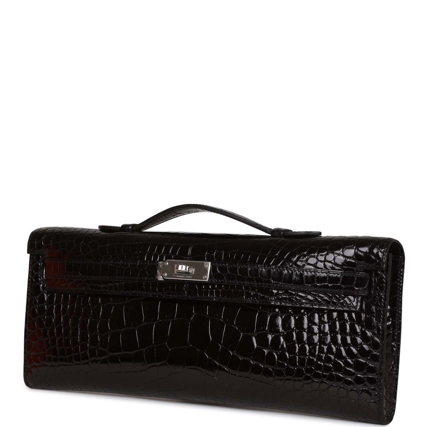 Hermes Kelly Cut Black Shiny Alligator Palladium Hardware