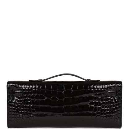 Hermes Kelly Cut Black Shiny Alligator Palladium Hardware