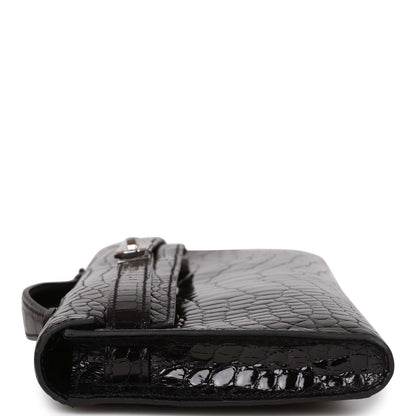 Hermes Kelly Cut Black Shiny Alligator Palladium Hardware