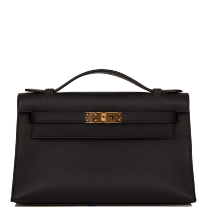 Hermes Kelly Pochette Black Swift Gold Hardware