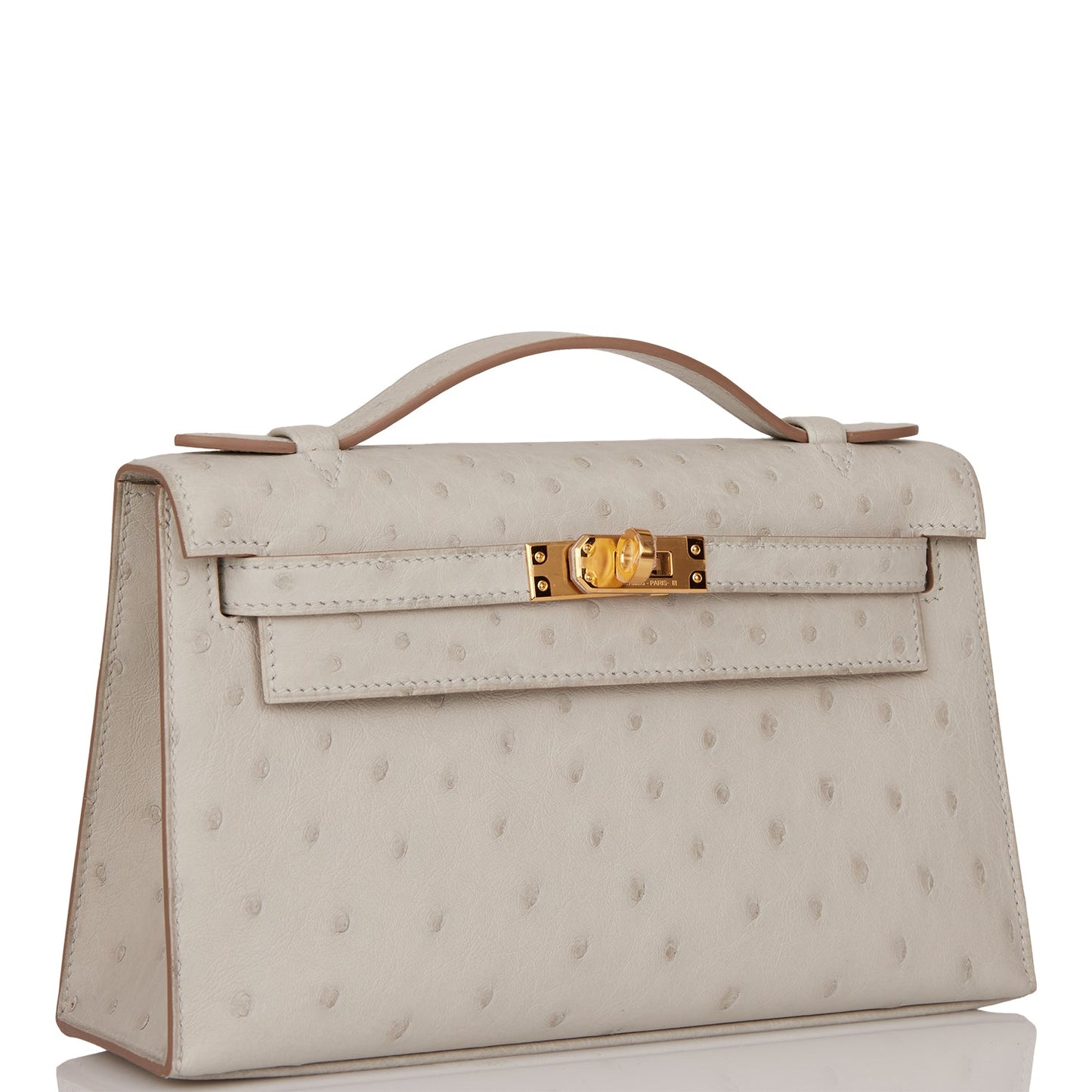 Hermes Kelly Pochette Gris Perle Ostrich Gold Hardware