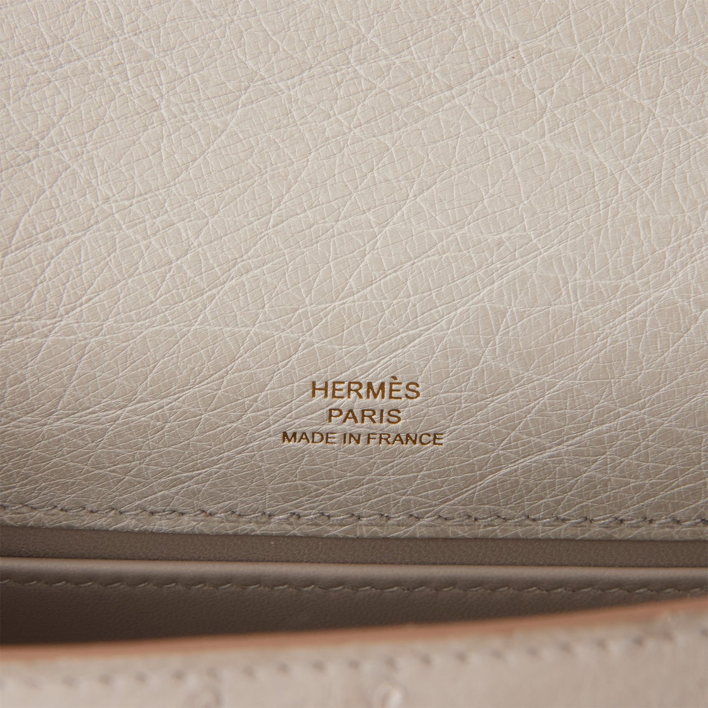 Hermes Kelly Pochette Gris Perle Ostrich Gold Hardware