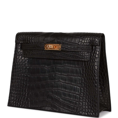 Hermes Kelly Danse II Black Matte Alligator Gold Hardware