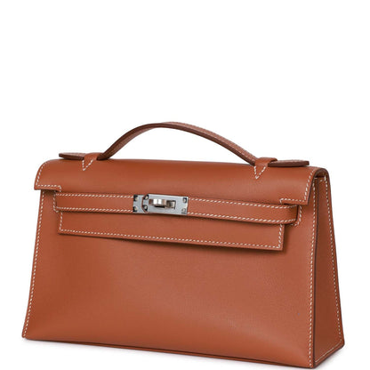 Hermes Kelly Pochette Gold Swift Palladium Hardware