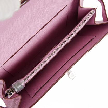 Hermes Kelly Wallet To Go Mauve Sylvestre Epsom Palladium Hardware