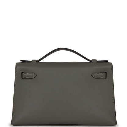 Hermes Kelly Pochette Gris Meyer Swift Palladium Hardware