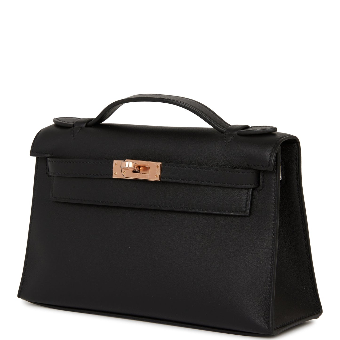 Hermes Kelly Pochette Black Swift Rose Gold Hardware